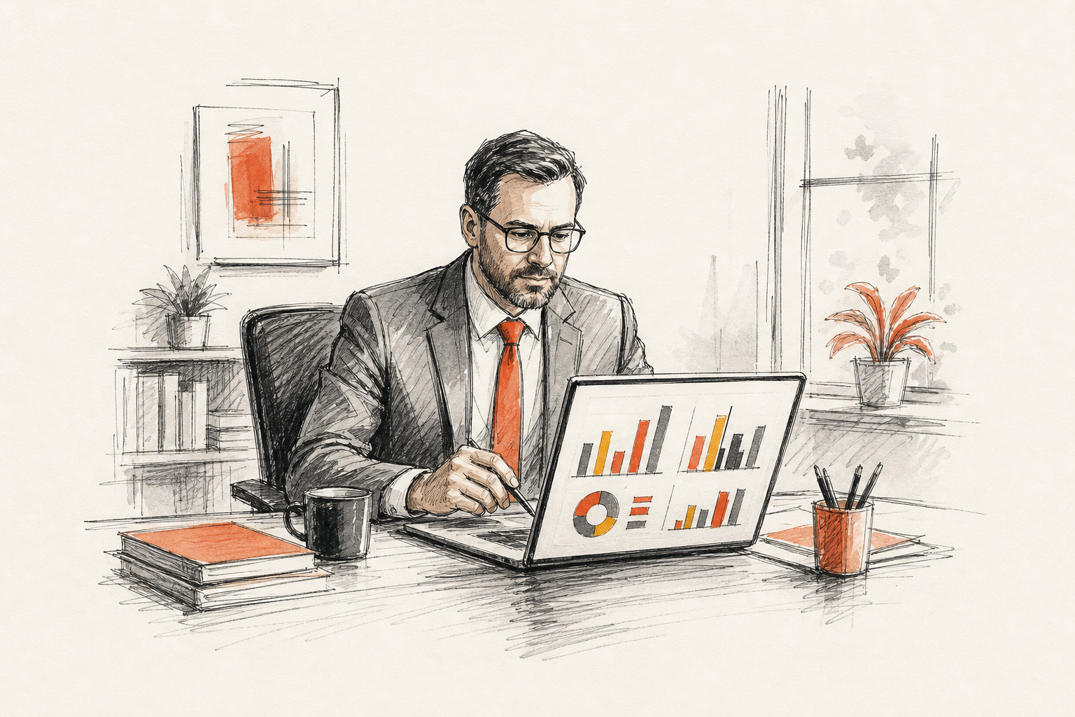 Directivo escolar analizando datos de asistencia y ausentismo en una computadora