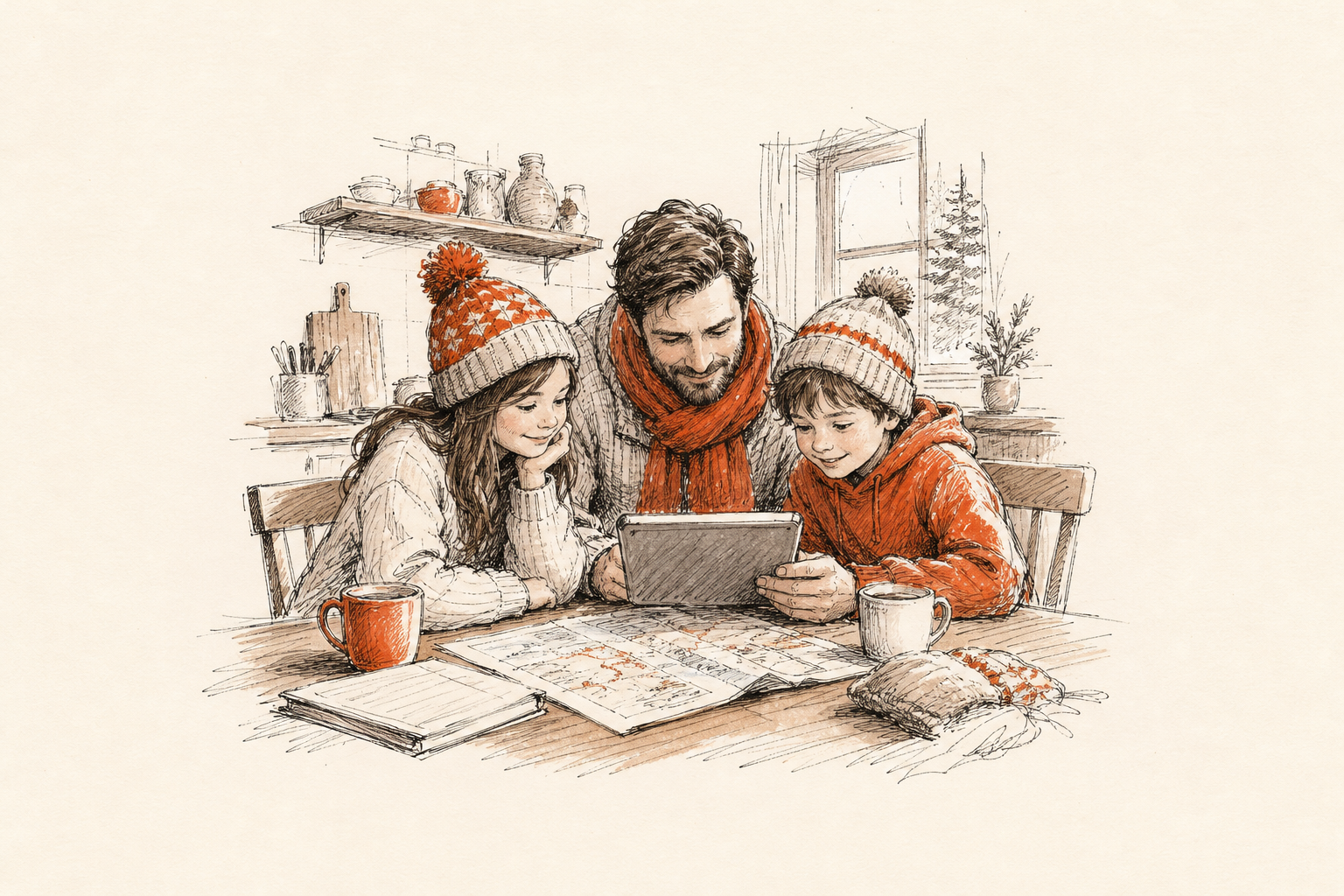 Familia del AMBA consultando el calendario escolar para organizar las vacaciones de invierno