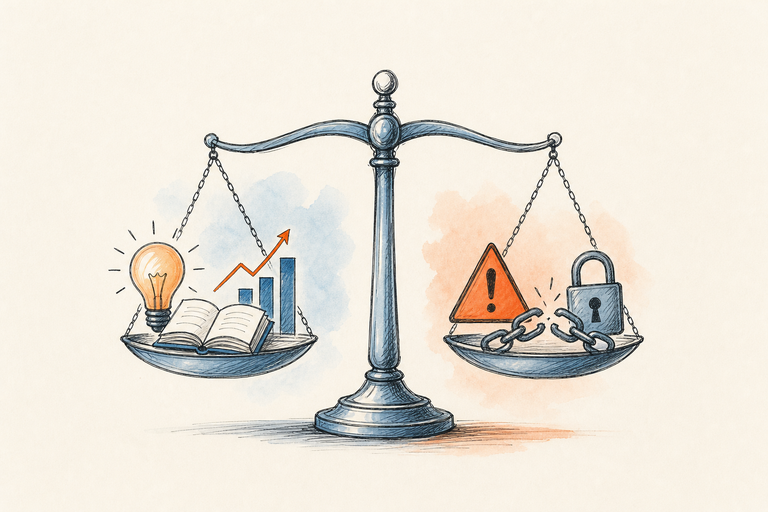 Balanza que representa las ventajas y desventajas de la inteligencia artificial en la educación