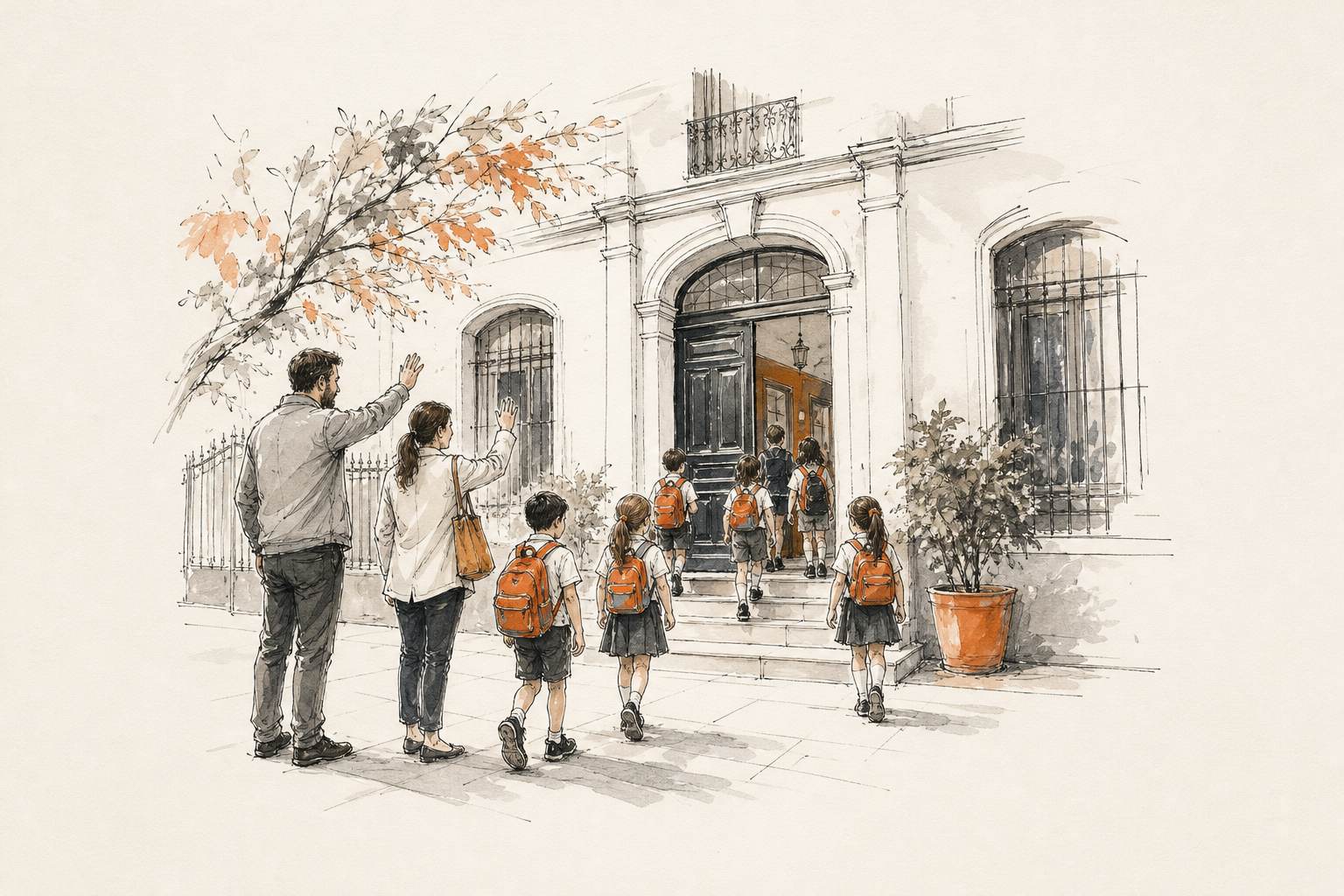 Estudiantes ingresando a una escuela privada, beneficiarios del programa de vouchers educativos
