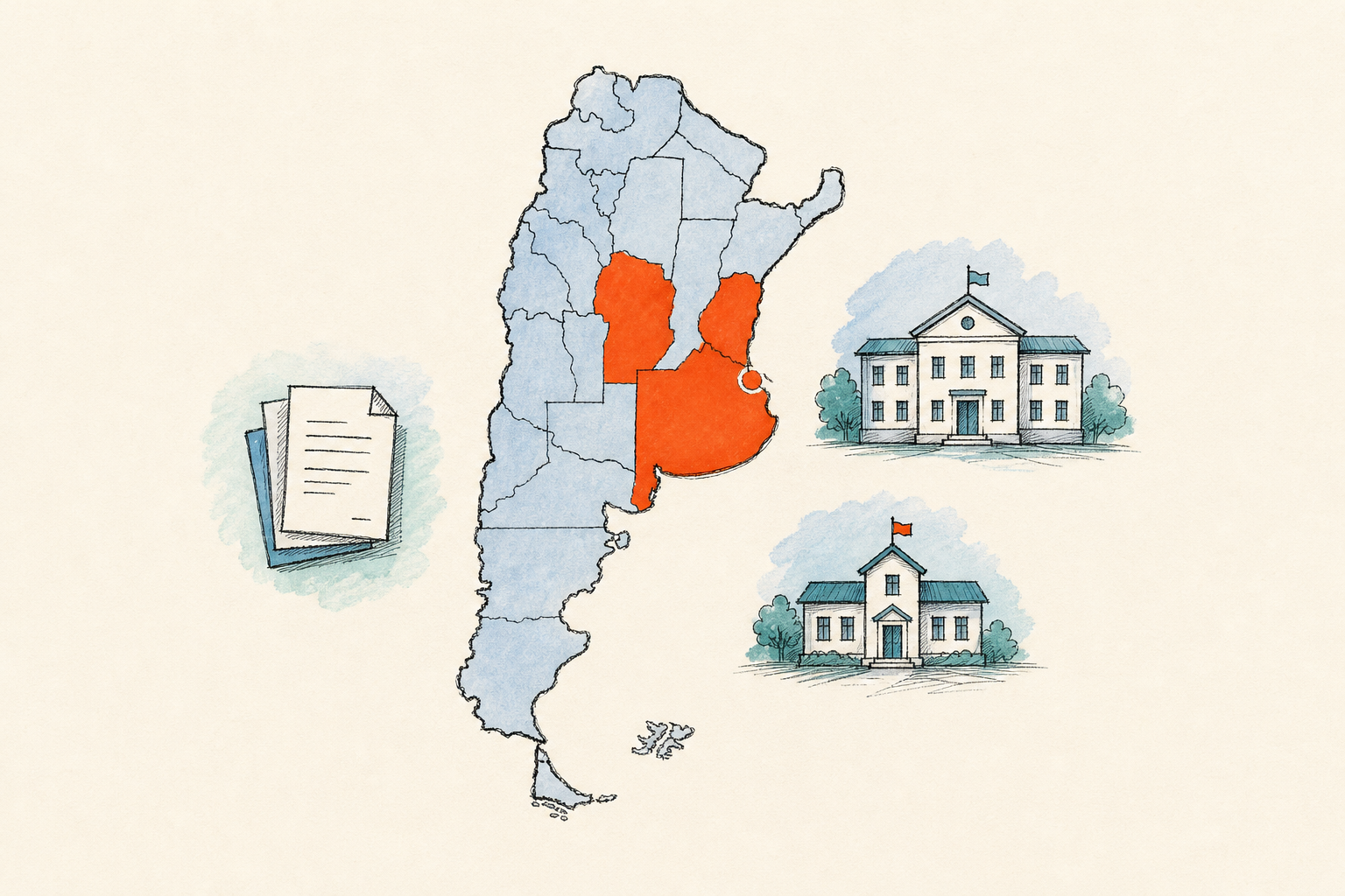 Mapa de Argentina con las jurisdicciones que regulan las funciones del preceptor