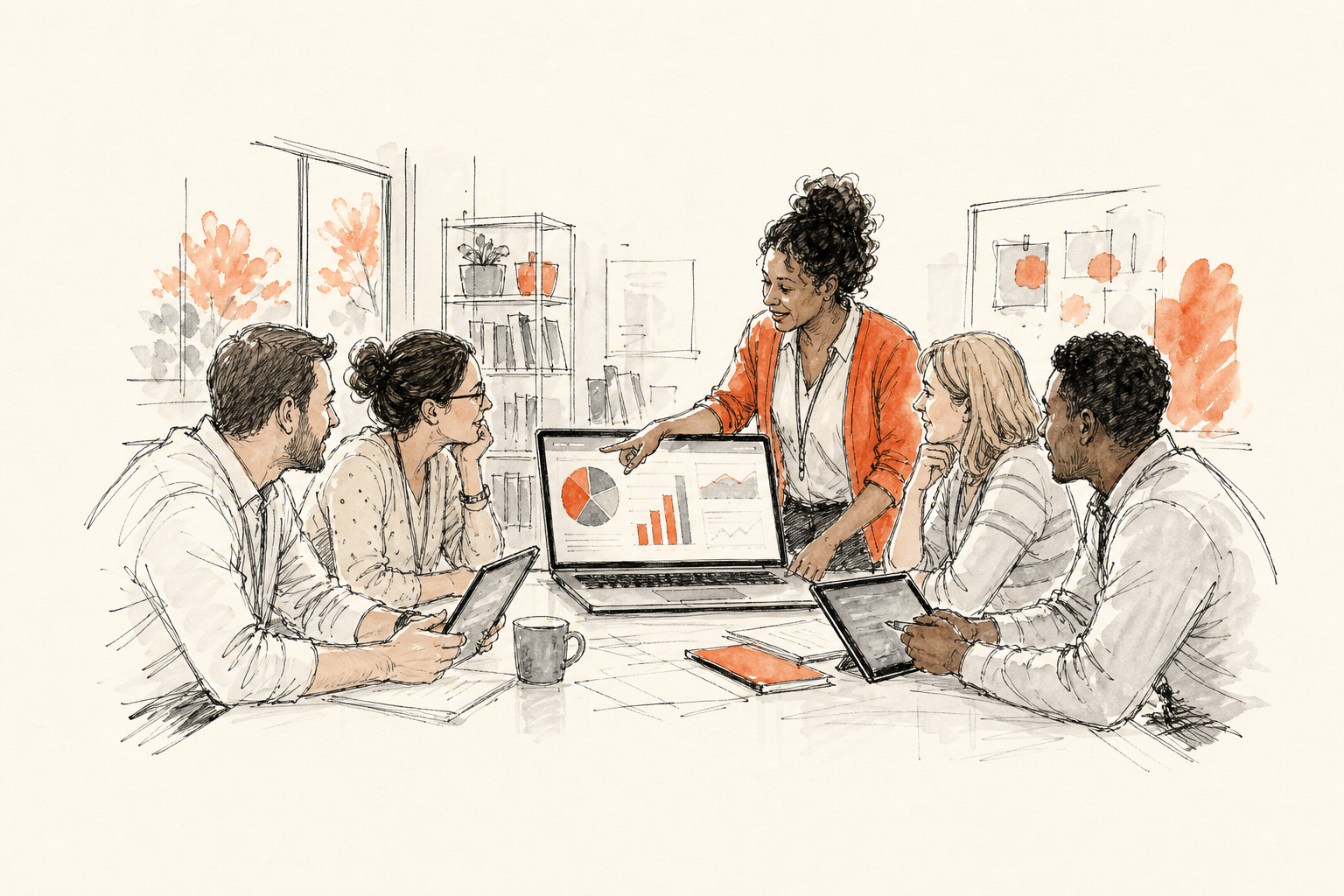 Equipo docente capacitándose en el uso de un cuaderno de comunicaciones digital